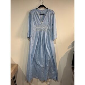 Vintage Smart Time Dress Womens Small Blue Gingham Kaftan Maxi Empire 60s 70s